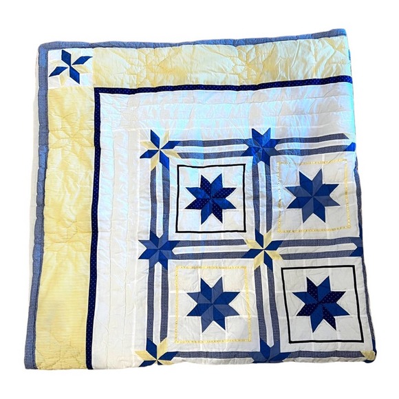 Star Quilt Hand Sewn and Machine Stitched 84" x 86" Homemade Plaid Polka Dot - Picture 9 of 16